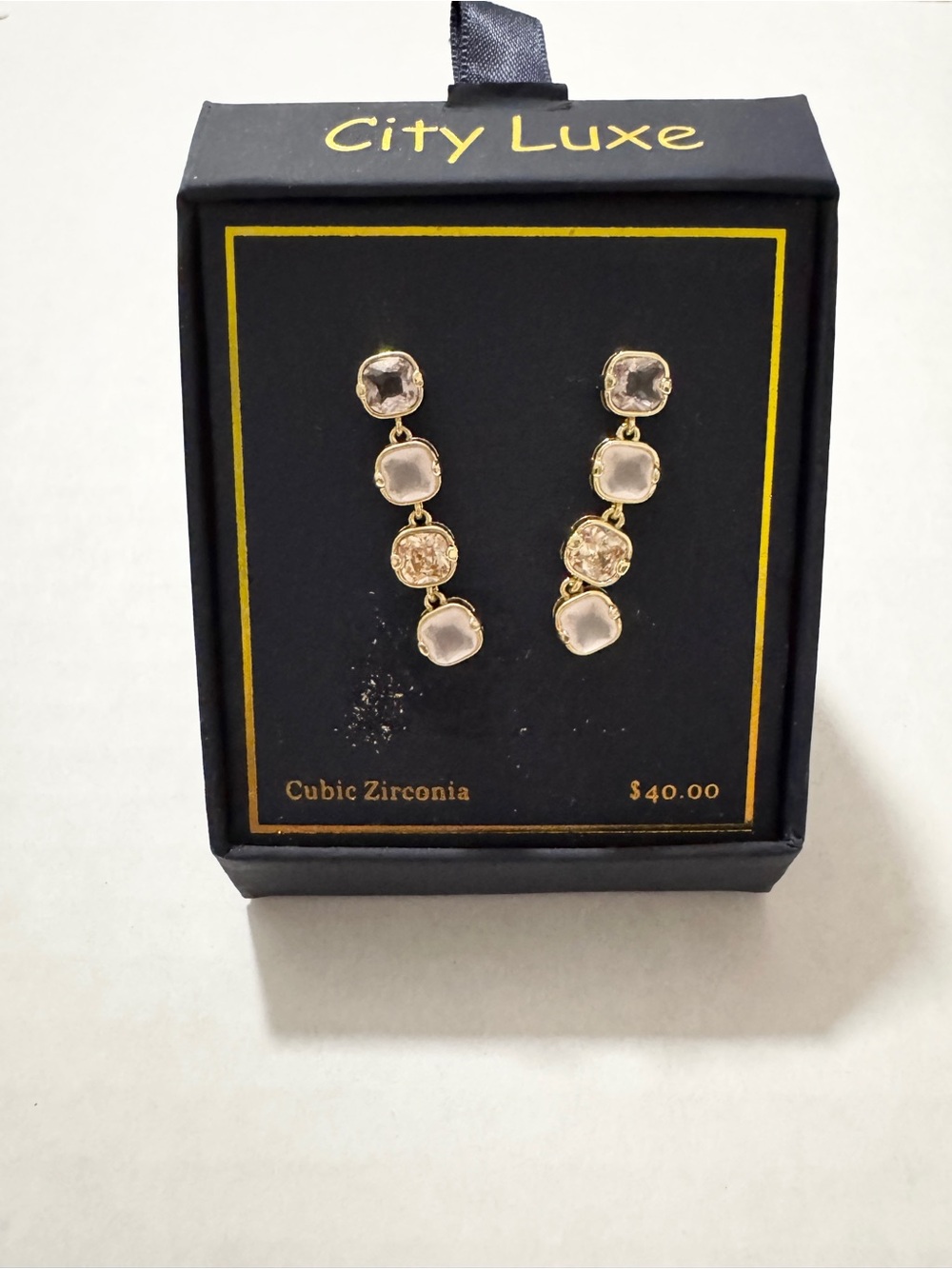City Luxe Gold and Clear Cubic Zirconia Linear Drop Earrings